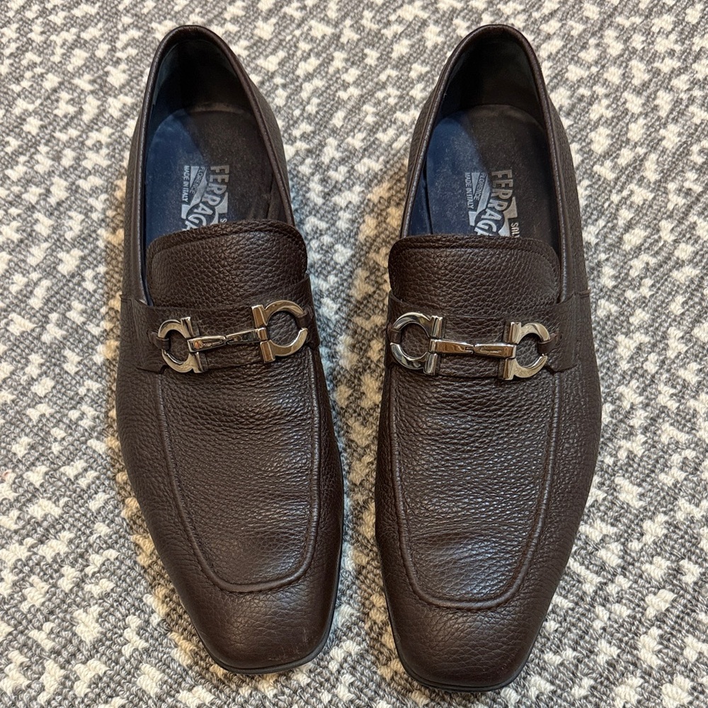 Salvatore Ferragamo Metrone Dark Brown Leather Loafers
